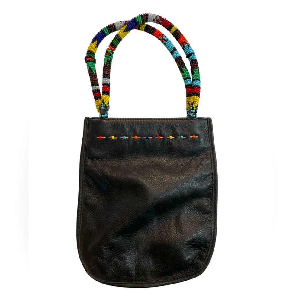 Maxima Wilson’s Black Leather Beaded Handle Women's Bag